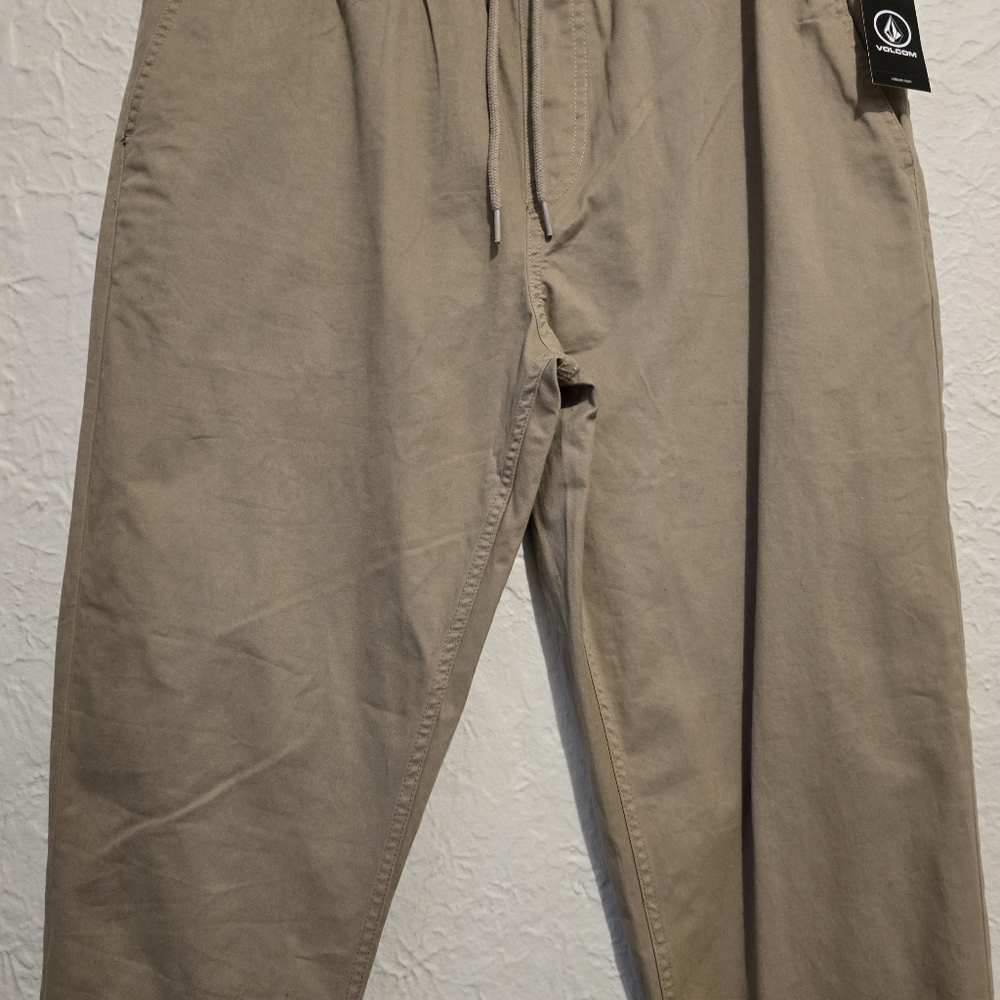 VOLCOM Mens Khaki Jogger Pant Sinched Cuff Stretch Waistband Casual Gorp Size L - Picture 11 of 15